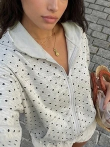 DAZY 女款秋季休閒波點印花運動衫 - 灰色 - 查看 2
