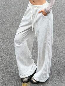 K-Vae Women's Solid Color Drawstring Waist Pocket Straight Leg Casual Pants - Apricot - View 3