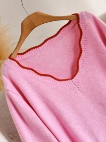 Elaquor Plus Size Fashion Vacation 3D Embroidered Pullover Sweater Date Night Evening Pink Floral Autumn Cute Casual Winter - Pink - View 5