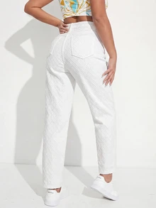 SHEIN ICON 女款休閒百搭丹寧Mom牛仔褲，附口袋 - 白色 - 查看 2