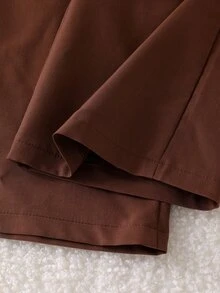 SHEIN 女童春/秋返校學院風套裝，大蝴蝶結裝飾，長袖西裝上衣搭配垂墜寬腿褲，時尚休閒套裝，適合上學、日常穿著、輕便聚會等多場合 - 杏色 - 查看 4