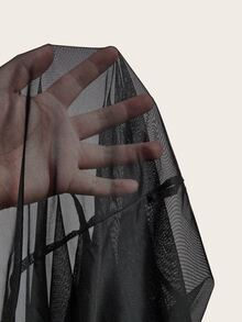 SHEIN SXY 黑色網紗蕾絲透視兩件式高腰短款緊身褲 - 黑色 - 查看 9