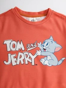 TOM & JERRY X SHEIN Baby Boy Cartoon Print Sweatshirt & Sweatpants Set - Orange - View 3