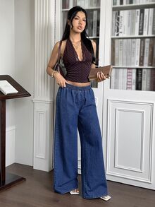 Rivivi Women's Elastic Waist Casual Daily Denim Jeans - Dark Wash - View 6