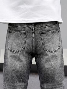 Manfinity EMRG Celana Jeans Denim Abu-abu Gelap Gaya Jalanan Kasual Pria - Dark Grey - View 6