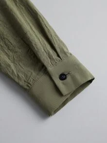 Linhara CURVE Kemeja Kasual Lengan Panjang Tenun Ukuran Besar untuk Wanita, Cocok untuk Musim Gugur. - Hijau Tentara - View 3