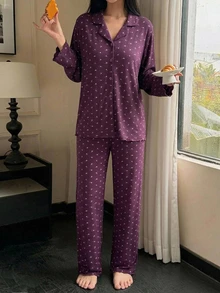 DAZY 甜美碎花無袖背心上衣與修身短版長褲兩件套，女款春夏睡衣套裝 - 中紫紅色 - 查看 6