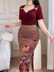 Feyla Plus Size Women's Jacquard Casual Versatile Skirt - Multicolor - View 6