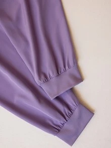 TaskEZ Blue Small Stand Collar Short Sleeve Round Hem Pullover Top With Multiple Pockets And Cuffed Pants, Sporty 2 Pieces Scrub Set Work Autumn Maid - Purple - View 7