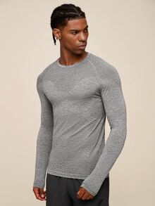 OTTIMOZO Men's Solid Color Crew Neck Raglan Long Sleeve Sports T-Shirt - Grey - View 5