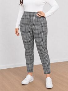 Shapeblank 大尺碼女款格紋休閒百搭日常穿著長褲 - 黑色 - 查看 5