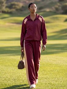 Zivah Women's Long Sleeve Zip-Up Jacket And Pants Sports Set - Burgundy - View 1