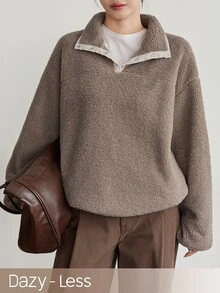 Dazy-Less Women's Winter Button Half-Placket Long Sleeve Fashion Sweatshirt Fall - Khaki - View 5