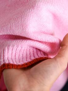 Elaquor Plus Size Fashion Vacation 3D Embroidered Pullover Sweater Date Night Evening Pink Floral Autumn Cute Casual Winter - Pink - View 6