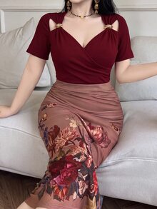 Feyla Plus Size Women's Jacquard Casual Versatile Skirt - Multicolor - View 1