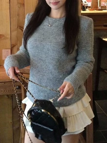 Dazy Plus Korean Style Back Bowknot Long Sleeve Contrast Color Casual Girl Autumn/Winter New Sweater - Grey - View 5