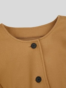 Sweetra Plus Size Wool Blend Cape Coat 2 Pieces Set, Autumn/Winter - Khaki - View 7