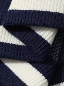 Strévra Women's Letter Pattern Colorblock Casual Everyday Cardigan - Navy Blue - View 7