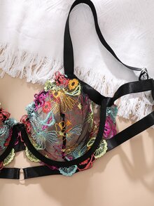 SHEIN 2件裝大尺碼網紗刺繡鋼圈內衣 - 彩色 - 查看 4