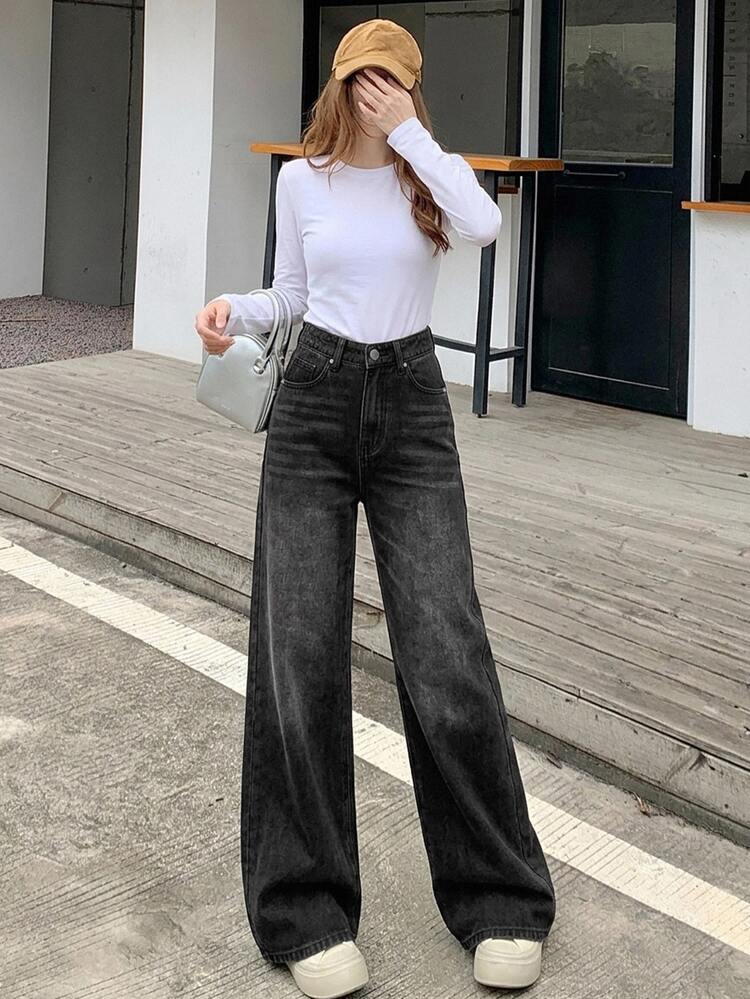 DAZY Celana Jeans Wanita Model Longgar dengan Potongan Lebar dan Saku - Hitam - View 7