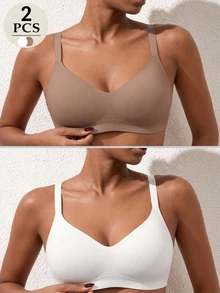 SHEIN 2件組女款極簡舒適無縫果凍膠無鋼圈可拆式胸墊內衣 - 彩色 - 查看 4