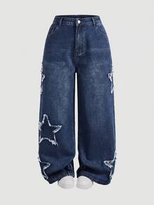 SHEIN MOD Plus Size Women's Casual Everyday Denim Jeans With Pockets, Buttons And Patchwork Fall - Dark Wash - View 5