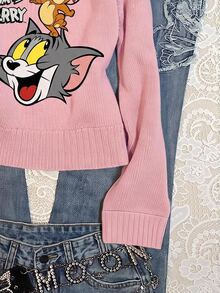 TOM & JERRY X SHEIN SHEIN EZwear 大尺碼女款卡通印花休閒日常長袖針織衫 - 彩色 - 查看 4