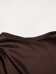 SHEIN 青少年女孩純色百褶休閒日常夏季度假洋裝 - 棕色 - 查看 6