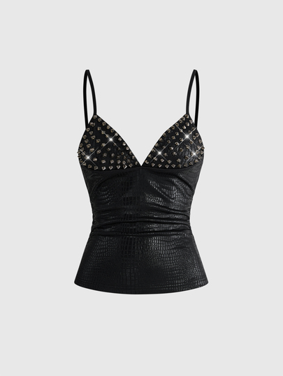 Grunge Punk Top sexy de mujer estilo punk oscuro con remaches y patchwork para Halloween