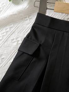 SHEIN Genkimix Kids 女童裙子，校園風，都市風，涼爽舒適，適合秋冬春夏，4-7歲女童百搭，適合外出、上學、度假、旅行，時尚百搭 - 黑色 - 查看 3