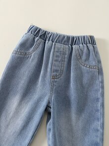 SHEIN 2件組男嬰秋冬彩色襯衫與牛仔褲套裝，襯衫套裝，嬰兒套裝，丹寧套裝，可愛套裝 - 彩色 - 查看 7