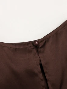 SHEIN 青少年女孩純色百褶休閒日常夏季度假洋裝 - 棕色 - 查看 8