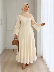 Solavon Plus Size Women Solid Color Casual Party Dress - Apricot - View 4