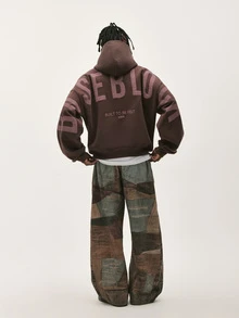 Baseblock Men's Cotton Streetwear Brown Fleece Lined Loose Fit Hooded Pullover Sweatshirt, New Fall Looks - Coffee Brown - View 6