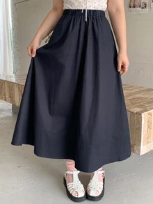 Dazy Plus Elastic Waist Solid Color A-Line Versatile Long Skirt, Fun Commuter Style, Spring/Autumn New Arrival - Navy Blue - View 7