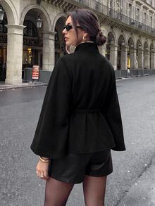 Firerie Plus Size Fashion Streetwear Button-Up Wool Jacket - Black - View 3