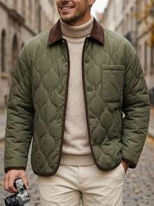 DAZY Jaket Mantel Pria Bertekstur Quilted Warna Hijau Army Patchwork - Hijau Tentara - View 8