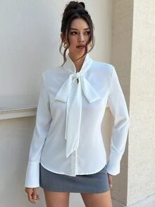 EastFlair Women's Solid Color Collar Casual Versatile Daily Wear Shirt - White - View 6