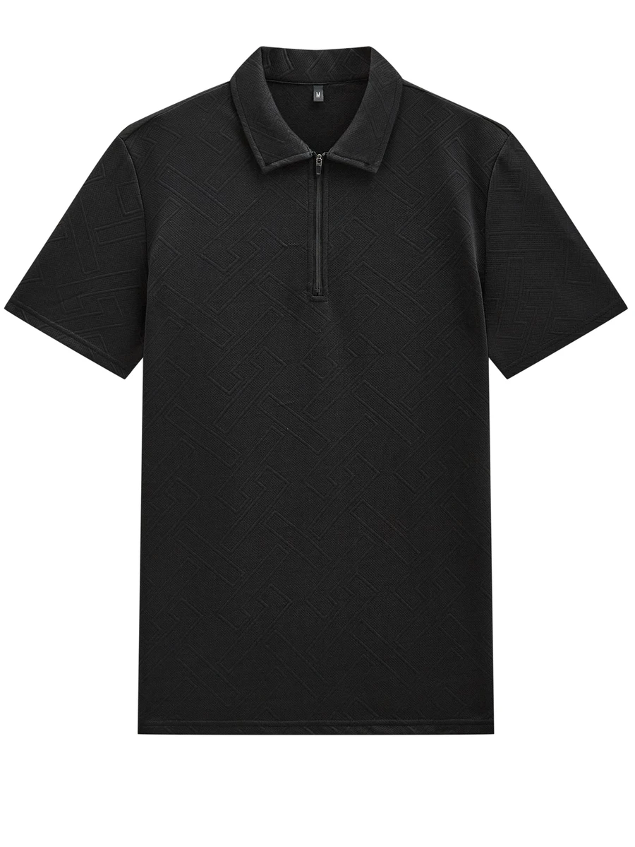 Manfinity Homme 男士純色短袖 Polo 衫與長褲休閒套裝 - 黑色 - 查看 1