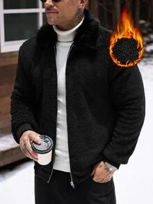 Manfinity CasualCool جاكيت رجالي كاجوال بطراز ريترو أنيق بأكمام طويلة من القماش الناعم، ضروري للخروجات وأوقات الفراغ، هدية مثالية للعائلة والأصدقاء - الأسود - مشاهدة 1