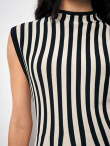 Maija Women's Colorful Striped Knit Top With Asymmetric Shoulder, Urban Slim Fit - Multicolor - View 6
