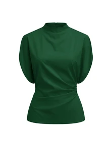 SHEIN Clasi 女款純色立領上衣與裙子時尚兩件套 - 墨綠色 - 查看 2
