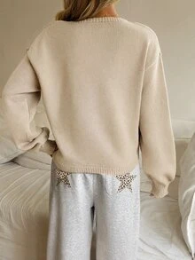 SHEIN Teen Girls Sweaters Casual Girls,Sweater, Autumn Sweater, Autumn Girls' Sweater, Girls' Sweate - Khaki - View 2
