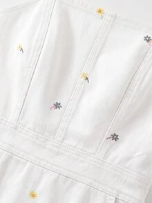 SHEIN MOD 女款花卉不對稱下擺休閒牛仔吊帶連身褲工作裝 - 彩色 - 查看 4