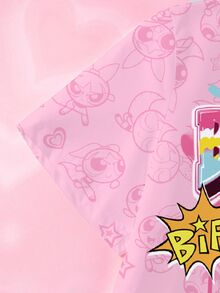 THE POWERPUFF GIRLS X SHEIN Tween Girl Letter Cartoon Print Casual Daily Short Sleeve T-Shirt - White - View 4
