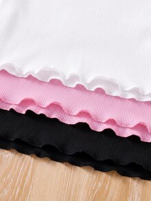 SHEIN 少女針織純色波浪邊立領修身T恤3件組 - 西瓜粉 - 查看 4