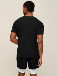 Men's Solid Color Breathable Short Sleeve Sports T-Shirt - Black - View 2