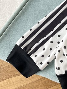 SHEIN 青少年女孩休閒時尚波點圖案厚實舒適柔軟衛衣，適合秋冬日常、街頭、戶外、Y2K、運動、校園、開學季，甜美少女風 - 白色 - 查看 5