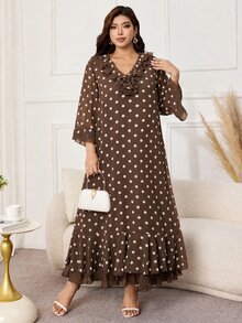 Al Najma Plus Size Women's Fashion Minimalist Flared Slimming Dress - Coffee Brown - View 4