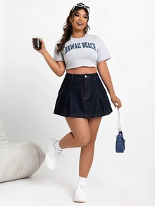 SHEIN ICON 大尺碼牛仔工裝鉛筆裙 - 深色水洗藍 - 查看 5